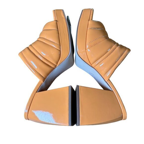 Circus NY Orange Platform Slides Patent Leather Chunky Heel Padded Tops Size 9 - Picture 8 of 10